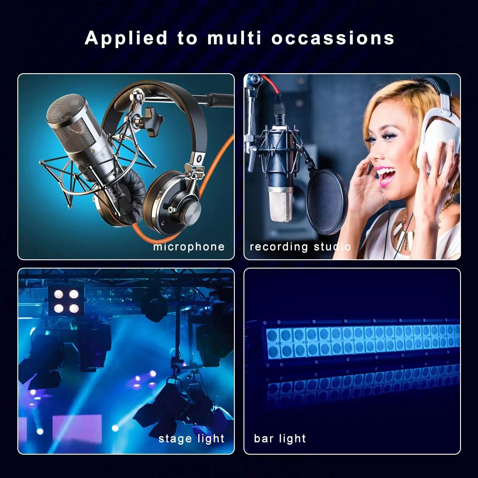 XLR 连接线，XLR 麦克风线 25 英尺 6 条装，镀金 3 针 XLR 音箱线公对母平衡麦克风线