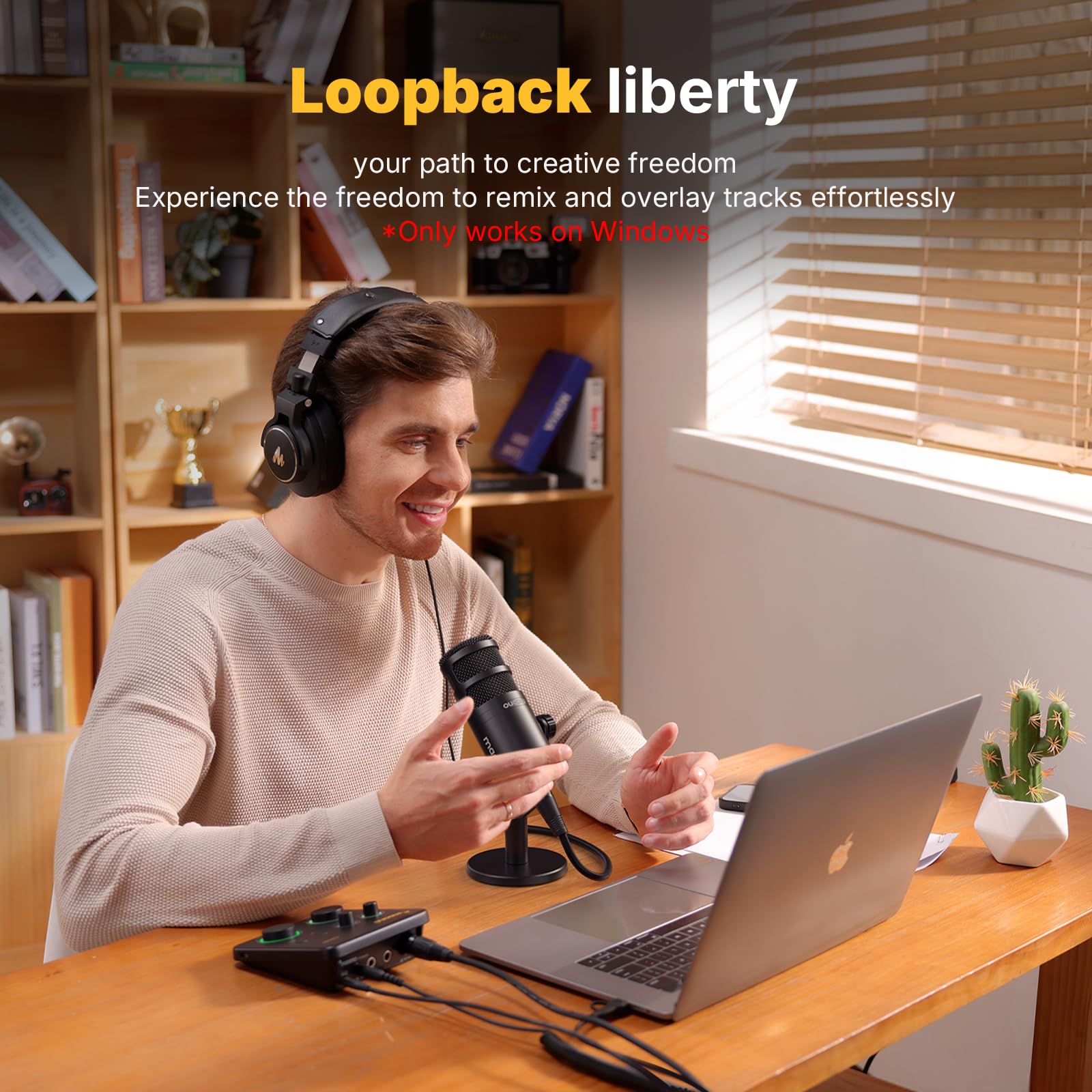MAONO USB音频接口适用于PC：带XLR输入、24位/192kHz路由软件、LOOPBACK、ASIO驱动，适用于录音、家庭工作室、吉他、播客、直播、DAW（PS22 Lite 黑）