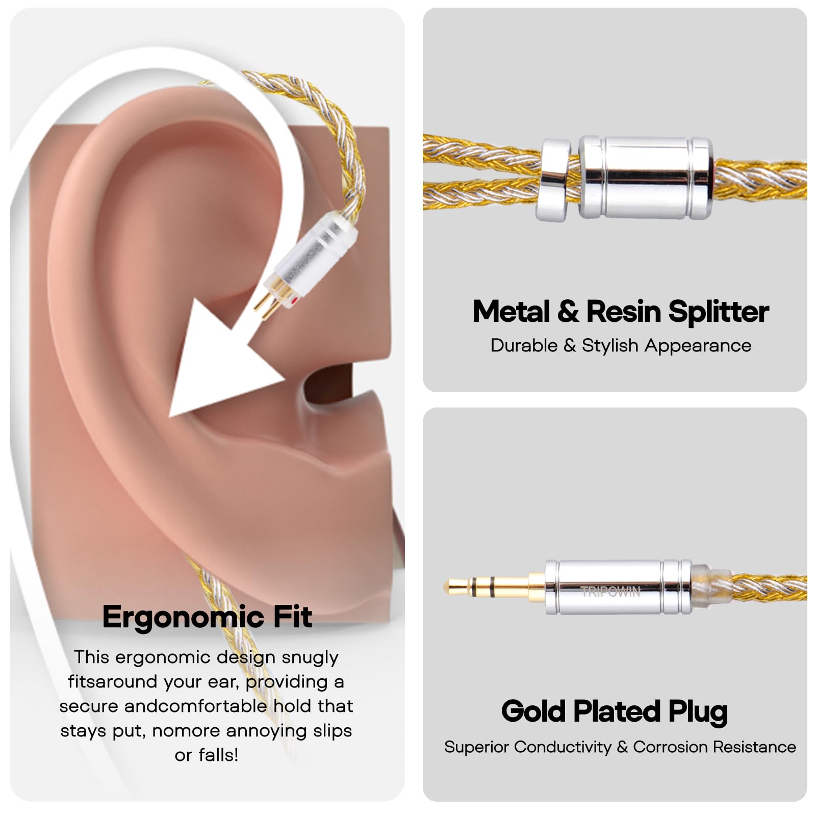 Linsoul Tripowin Zonie IEM Cable, 16 Core Silver Plated Earphone Upgraded Cords, 1.25m SPC in Ear Monitor Cable for 7hz Zero:2 Orchestra Lite Cadenza Hype4 Supermix4(2pin 0.78mm, 3.5mm)(Violet)
