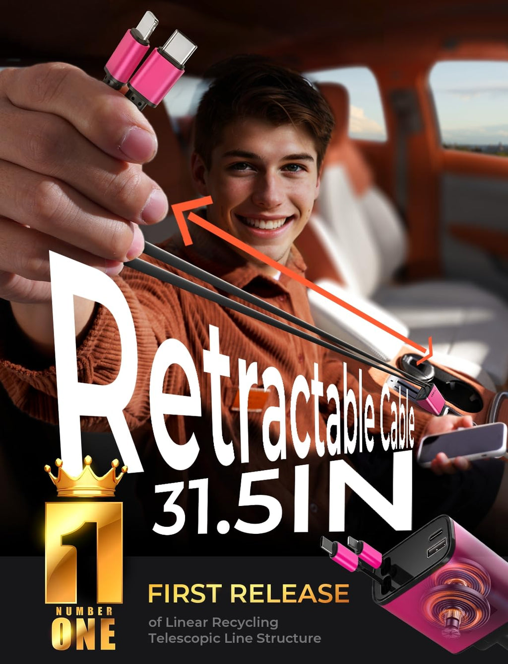 LISEN einziehbares Auto-Ladegerät, Geschenke zum Muttertag 2026, 84W Auto-Ladegerät USB C Schnellladung, Geschenke für Mama Papa Ihn Sie, Reiseutensilien Autozubehör für Männer Frauen Geschenke für iPhone 17 16 15 14 13
