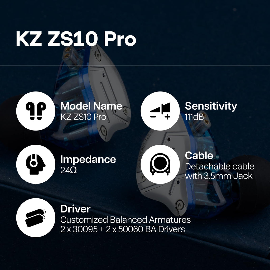 لينسول KZ ZS10 Pro، سماعات أذن داخلية مزودة بـ 4 محركات BA و1 محرك DD، سماعات سلكية هاي فاي، سماعات ألعاب، سماعات IEM هجينة مع لوحة وجه من الفولاذ المقاوم للصدأ، كابل قابل للفصل للموسيقيين (بدون ميكروفون، أسود)