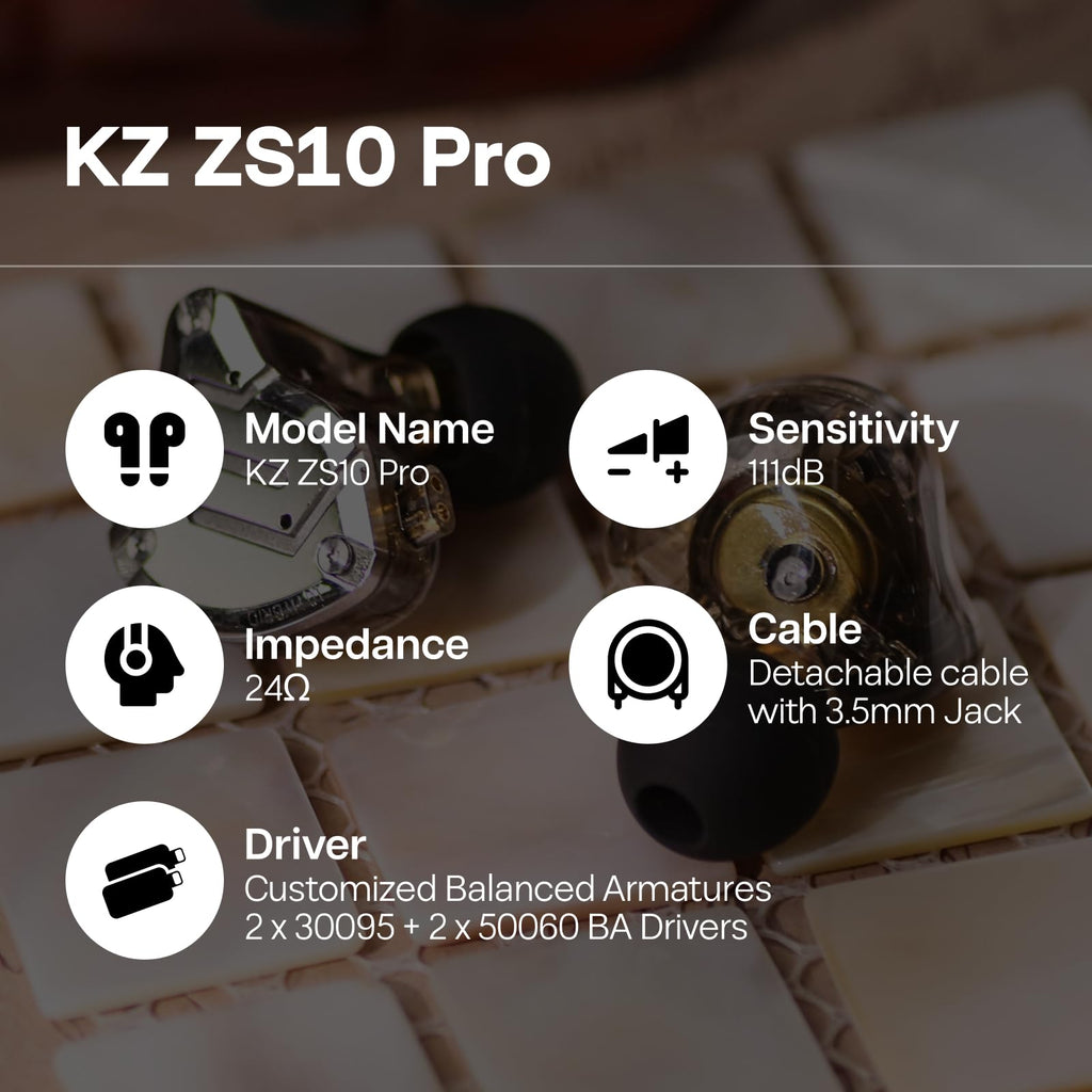 لينسول KZ ZS10 Pro، سماعات أذن داخلية مزودة بـ 4 محركات BA و1 محرك DD، سماعات سلكية هاي فاي، سماعات ألعاب، سماعات IEM هجينة مع لوحة وجه من الفولاذ المقاوم للصدأ، كابل قابل للفصل للموسيقيين (بدون ميكروفون، أسود)