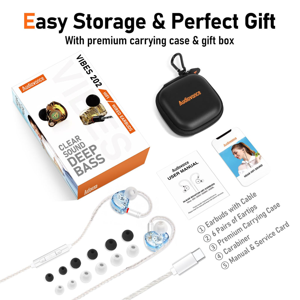 Vibes 202MC USB-C Wired Earbuds - USBC HiFi in Ear Headphones for iPhone 17/16/15 - Noise Isolating Ear Buds w/ Mic - Clear Sound, Deep Bass & Comfort-Fit Earphones - Silver Plated Cord, Carrying Case