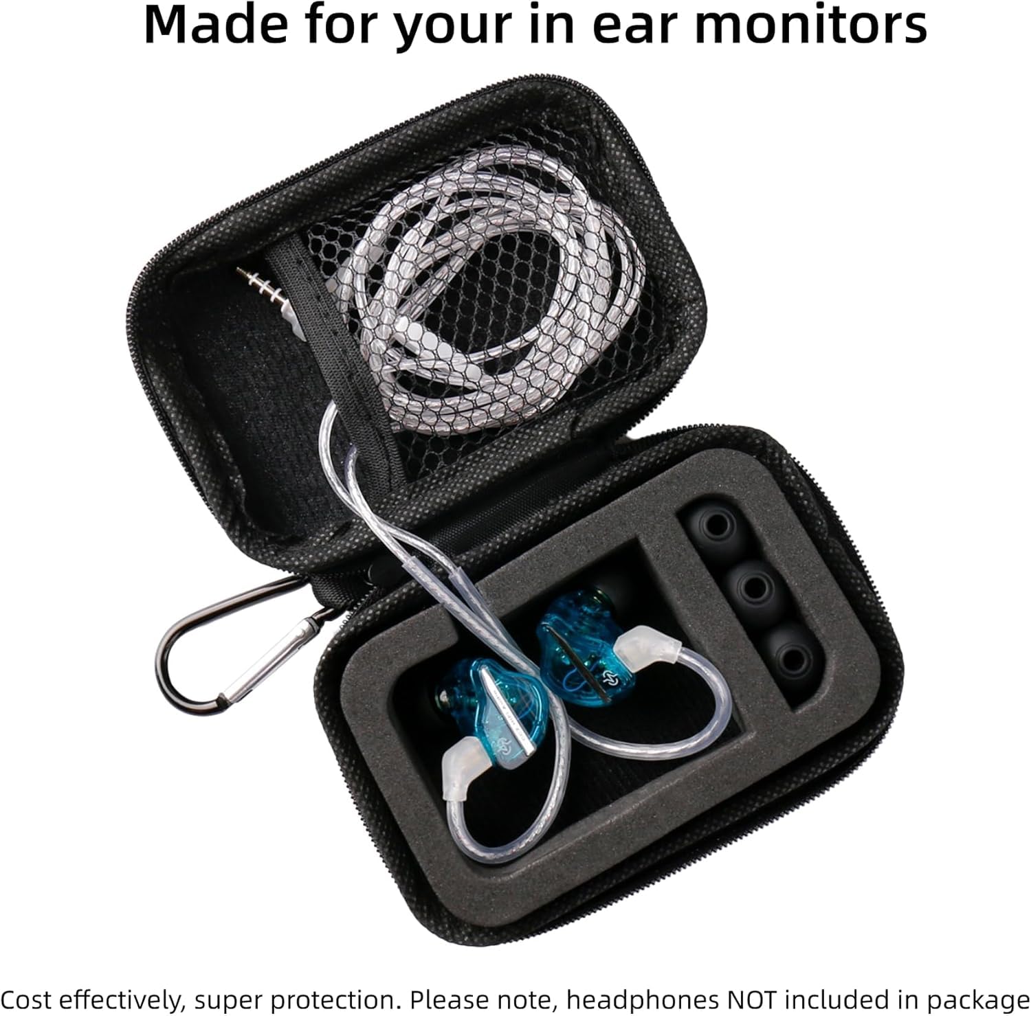 KZ ZS10 Pro IEM 入耳式监听器盒，带登山扣的 CCZ ZC02 耳机盒，适用于 CCA CRA、Shure SE215、Moondrop Chu、CCZ Melody、KBEAR KS1 的 EVA 旅行收纳包