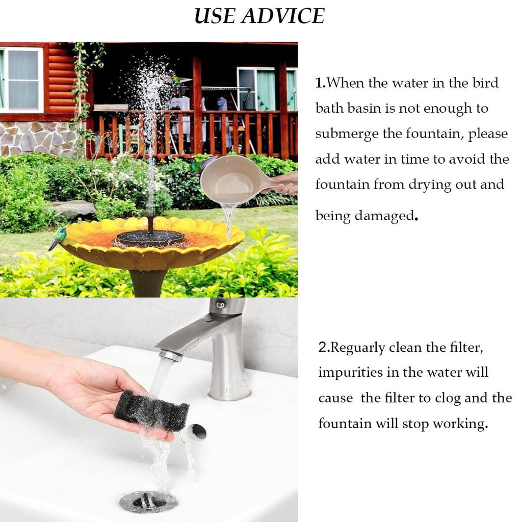 Solar Fountain Water Pump for Bird Bath, New Upgraded Mini Solar Powered Fountain Pump 1.5W Free Standing Solar Panel Kit Water Fountain for Garden, Pond, Pool, and Outdoor
