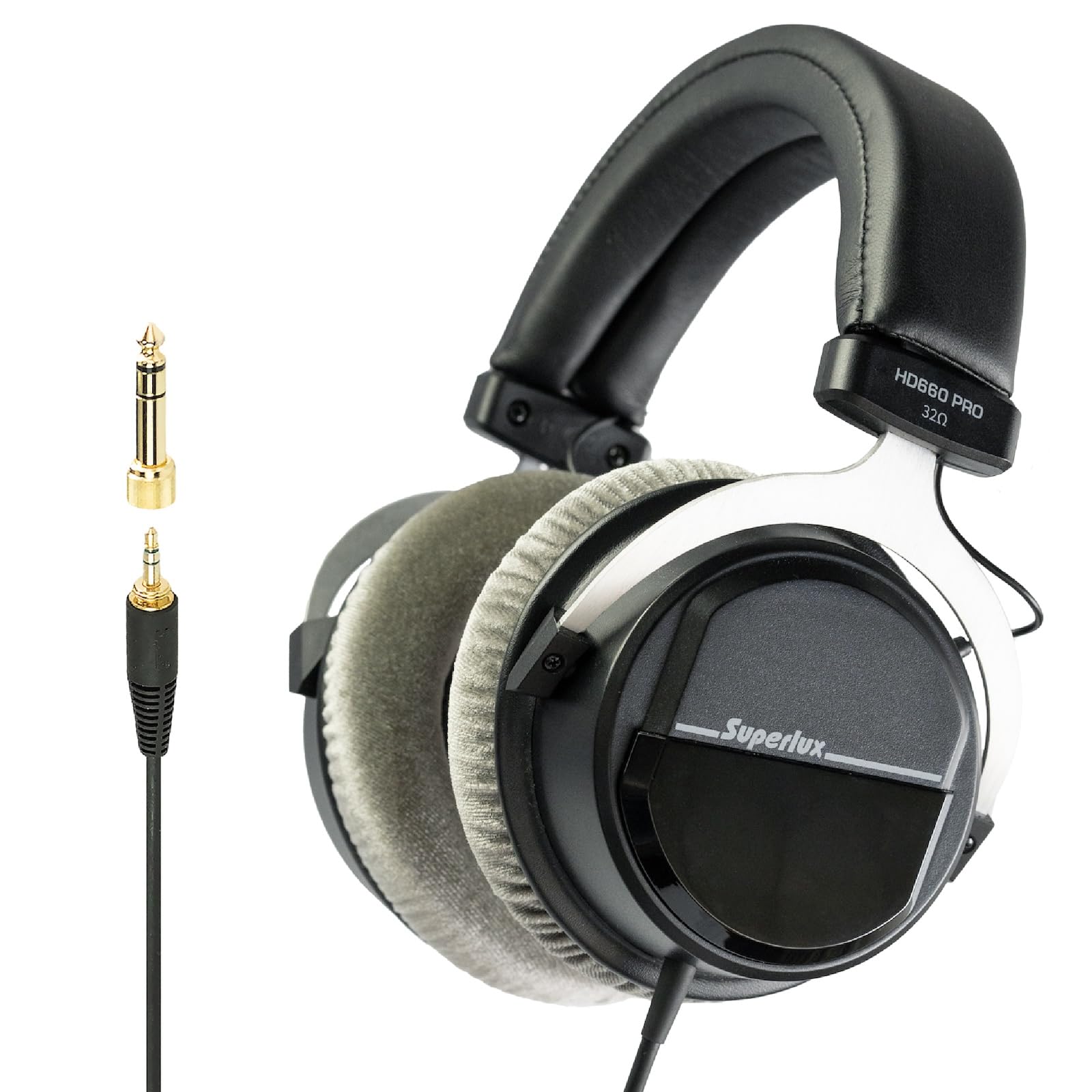 سوبرلوكس HD 660PRO، 32 أوم، سماعات رأس تسجيل استوديو سلكية، سماعة رأس احترافية مغلقة مع محركات نيوديميوم 40 مم وباس قوي، محول جاك 3.5/6.3 مم للأجهزة اللوحية، الحواسيب المحمولة، والكمبيوترات
