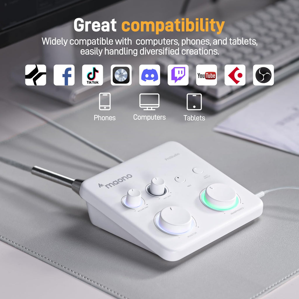 MAONO USB音频接口适用于PC：带XLR输入、24位/192kHz路由软件、LOOPBACK、ASIO驱动，适用于录音、家庭工作室、吉他、播客、直播、DAW（PS22 Lite 黑）