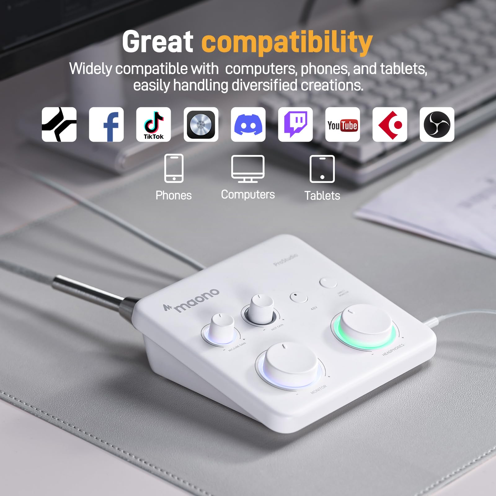 MAONO USB音频接口适用于PC：带XLR输入、24位/192kHz路由软件、LOOPBACK、ASIO驱动，适用于录音、家庭工作室、吉他、播客、直播、DAW（PS22 Lite 黑）