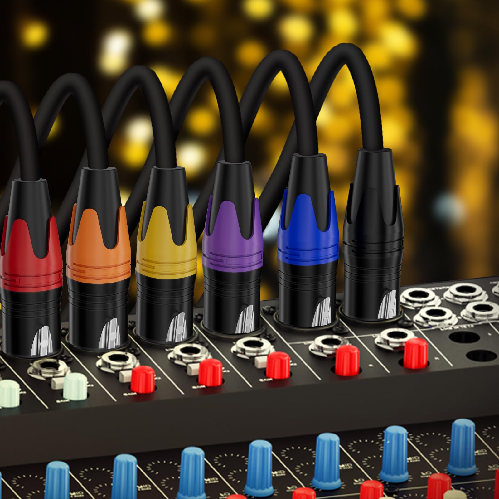 XLR 连接线，XLR 麦克风线 25 英尺 6 条装，镀金 3 针 XLR 音箱线公对母平衡麦克风线