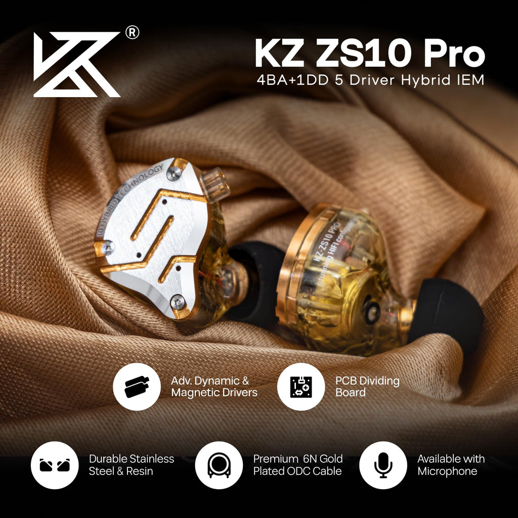 لينسول KZ ZS10 Pro، سماعات أذن داخلية مزودة بـ 4 محركات BA و1 محرك DD، سماعات سلكية هاي فاي، سماعات ألعاب، سماعات IEM هجينة مع لوحة وجه من الفولاذ المقاوم للصدأ، كابل قابل للفصل للموسيقيين (بدون ميكروفون، أسود)