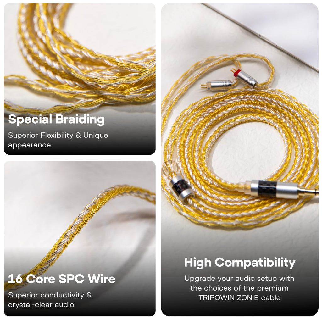 Linsoul Tripowin Zonie IEM Cable, 16 Core Silver Plated Earphone Upgraded Cords, 1.25m SPC in Ear Monitor Cable for 7hz Zero:2 Orchestra Lite Cadenza Hype4 Supermix4(2pin 0.78mm, 3.5mm)(Violet)