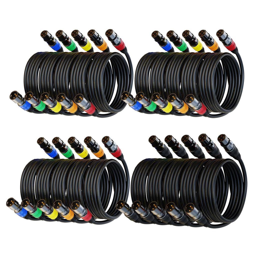 XLR 连接线，XLR 麦克风线 25 英尺 6 条装，镀金 3 针 XLR 音箱线公对母平衡麦克风线