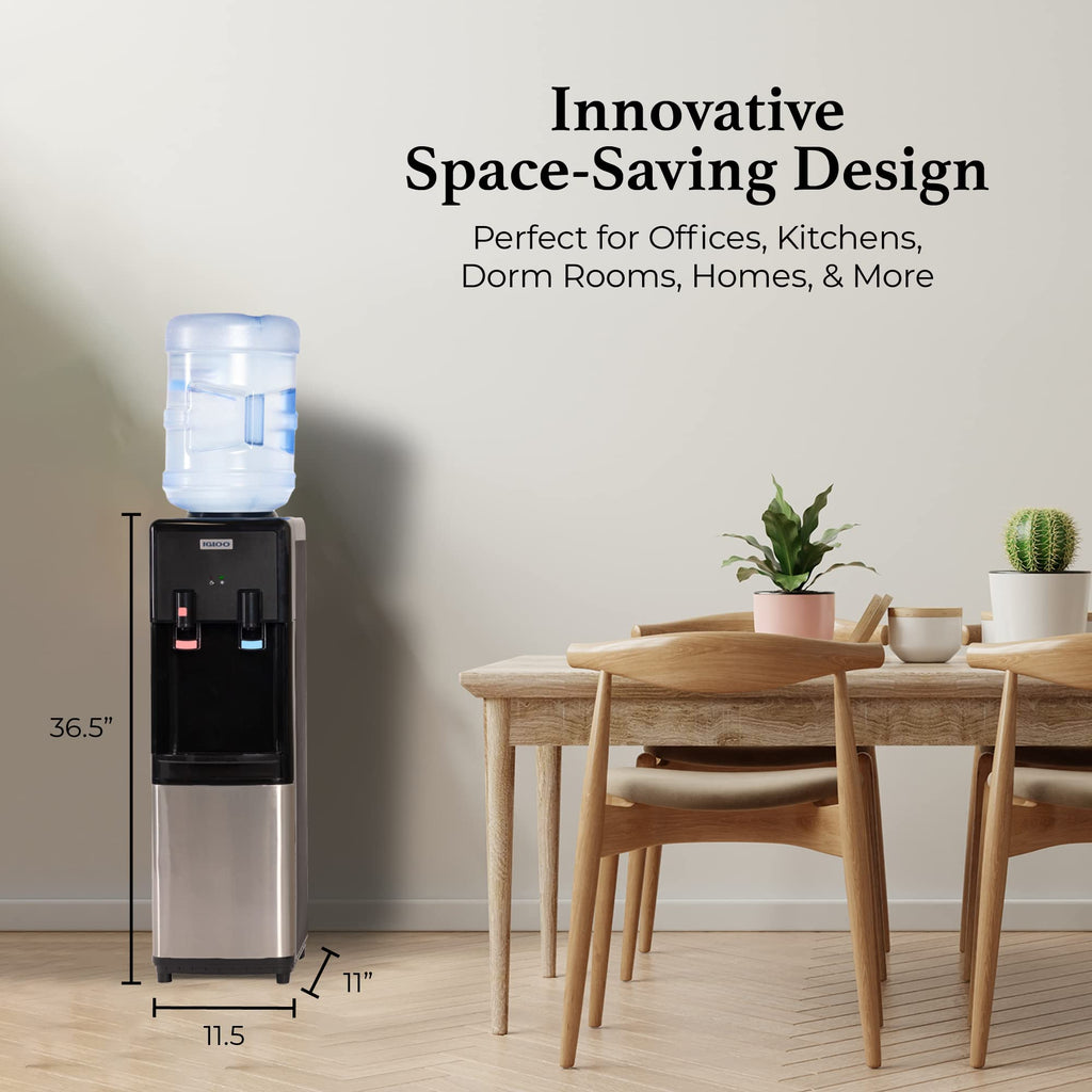 Igloo Top Loading Water Cooler with Removable Drip Tray & Energy-Saving Features- Water Tower with Hot & Cold Temperature Settings- Water Dispenser Fits 3 & 5-Gallon Jugs with Child Safety Lock- White