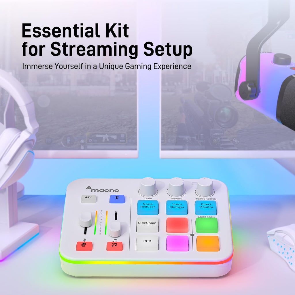 MAONO Gaming Audio Mixer, Audio Interface with Pro-preamp, RGB, Bluetooth, 48V Phantom Power for Live Streaming, Podcasting, Content Create, Gaming MaonoCaster G1 NEO (Not for USB Mic)