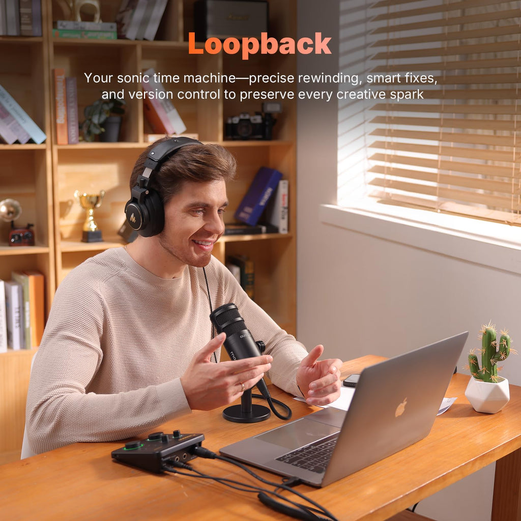 MAONO USB音频接口适用于PC：带XLR输入、24位/192kHz路由软件、LOOPBACK、ASIO驱动，适用于录音、家庭工作室、吉他、播客、直播、DAW（PS22 Lite 黑）