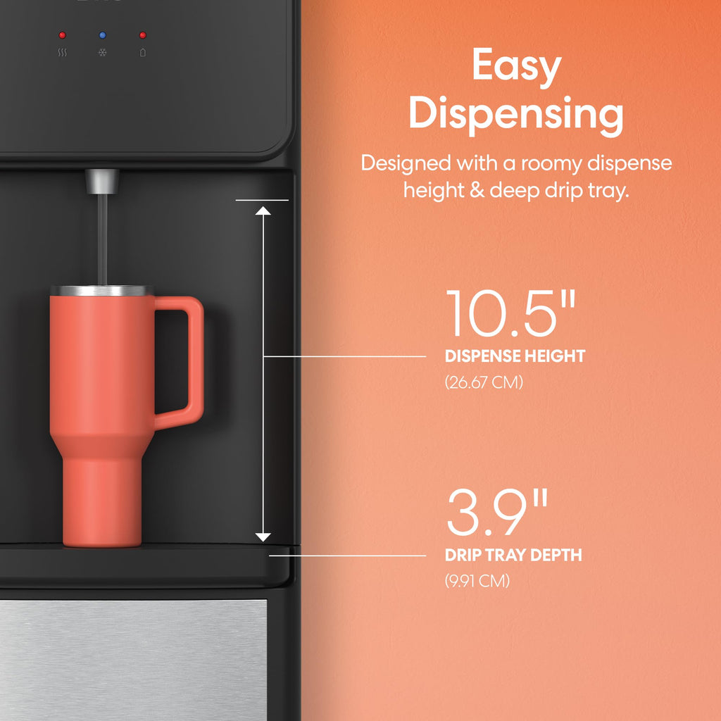 Brio 130 Series Top-Load Water Cooler Dispenser for 3- and 5-Gallon Bottles, Hot & Cold, Spill-Free Loading, Child Safety Lock, Energy Star 3.0, Black