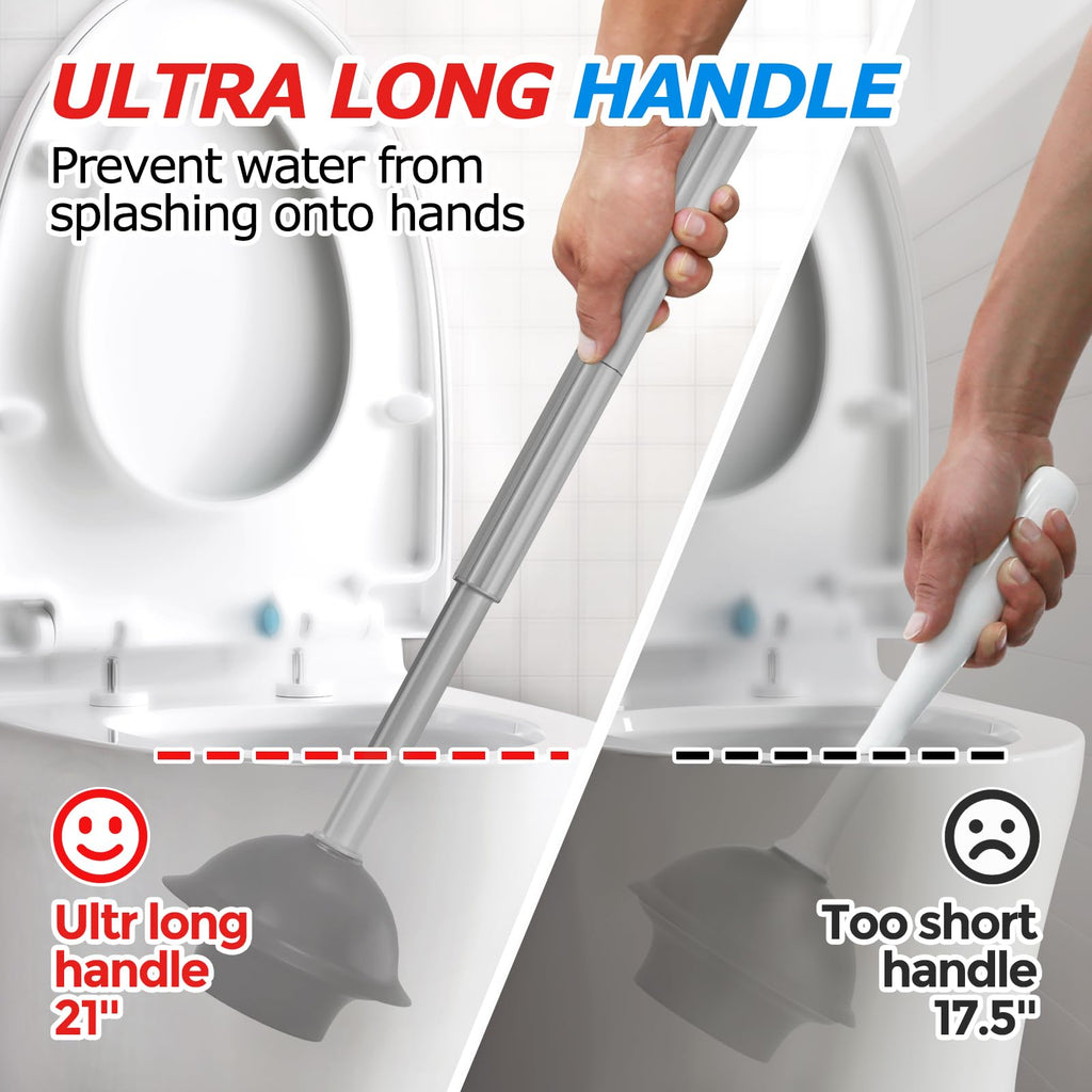 FORASTO 2 in 1 Toilet Plunger and Brush Set，Extended Handle Plunger，Toilet Bowl Brush Plunger Set, Bathroom Cleaning Tools ，Toilet Brush Plunger Combo，Cleaning Brush，Bathroom Cleaning Supplies
