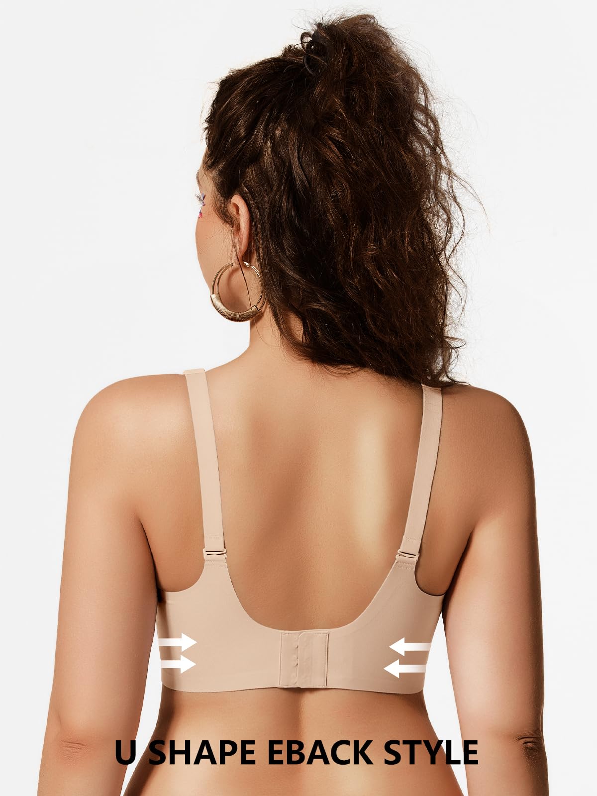 Nude wireless push-up bra back view with adjustable straps and back closure