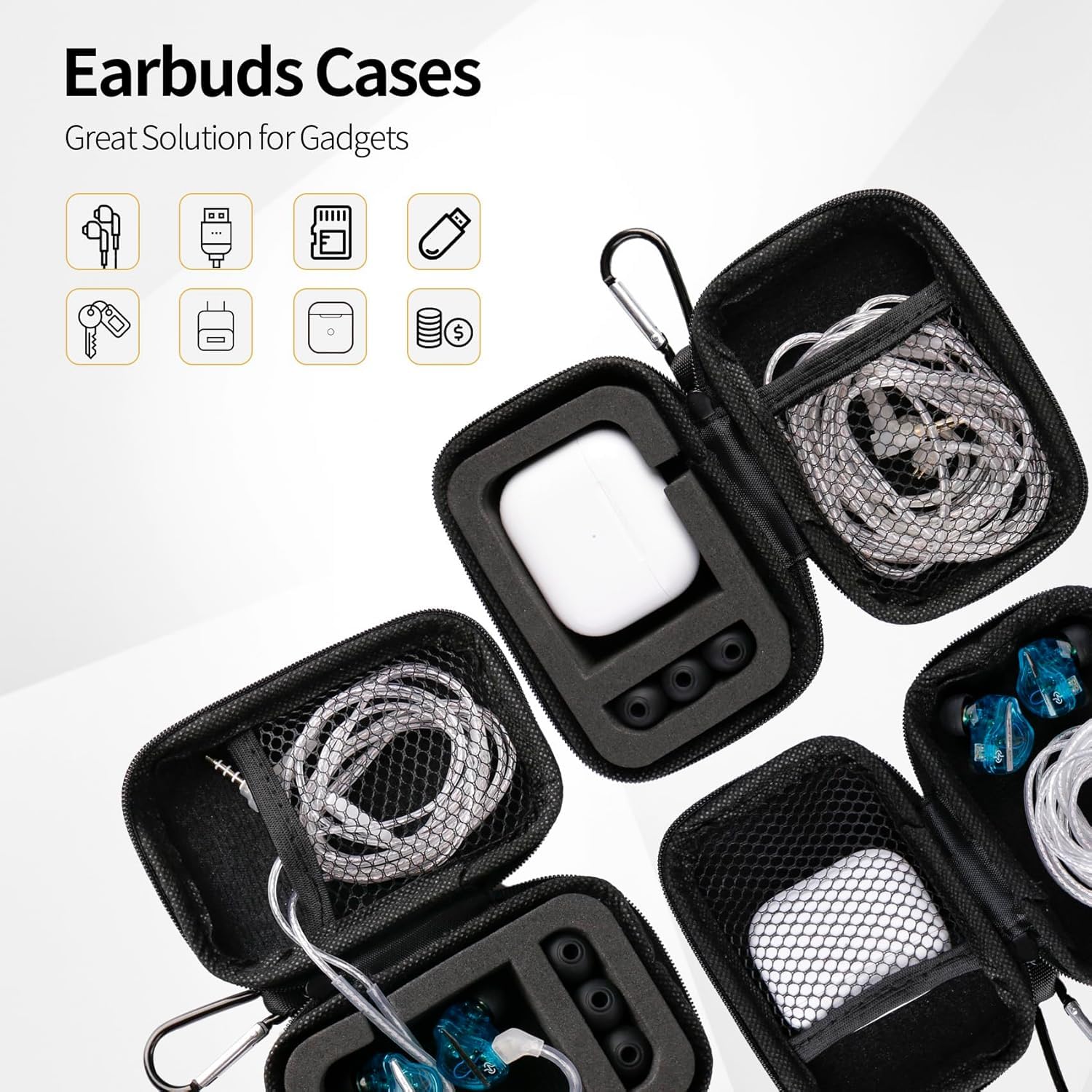 KZ ZS10 Pro IEM 入耳式监听器盒，带登山扣的 CCZ ZC02 耳机盒，适用于 CCA CRA、Shure SE215、Moondrop Chu、CCZ Melody、KBEAR KS1 的 EVA 旅行收纳包