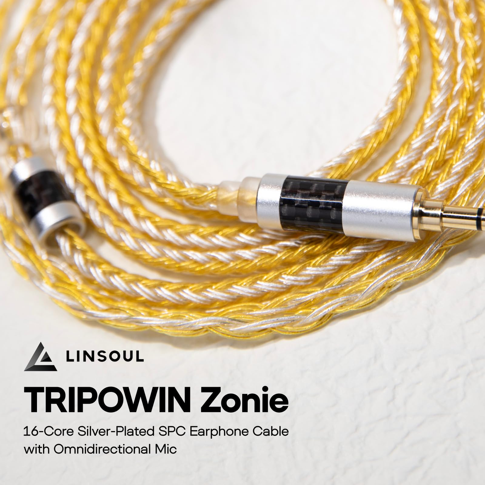 Linsoul Tripowin Zonie IEM Cable, 16 Core Silver Plated Earphone Upgraded Cords, 1.25m SPC in Ear Monitor Cable for 7hz Zero:2 Orchestra Lite Cadenza Hype4 Supermix4(2pin 0.78mm, 4.4mm)(Grey)