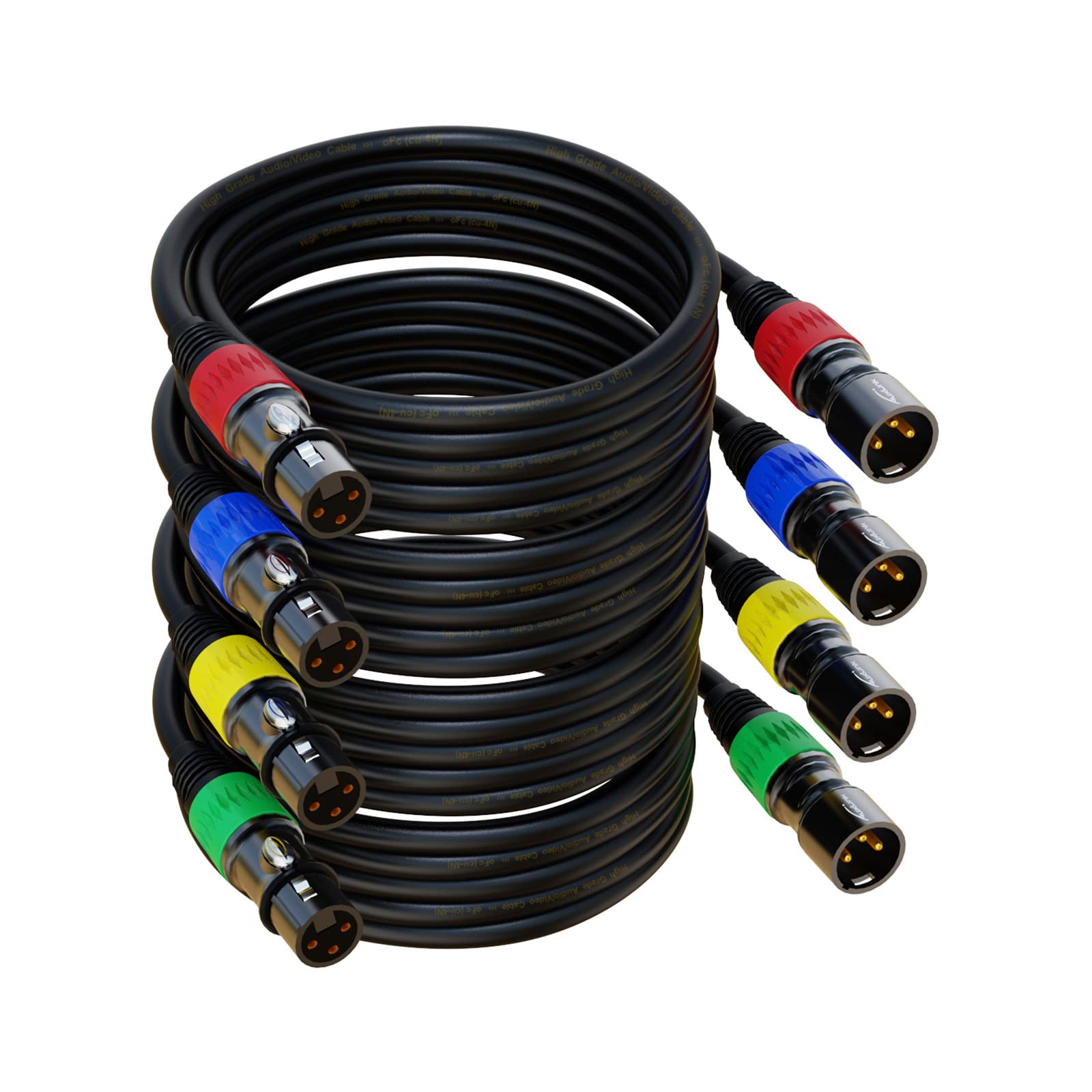 XLR 连接线，XLR 麦克风线 25 英尺 6 条装，镀金 3 针 XLR 音箱线公对母平衡麦克风线