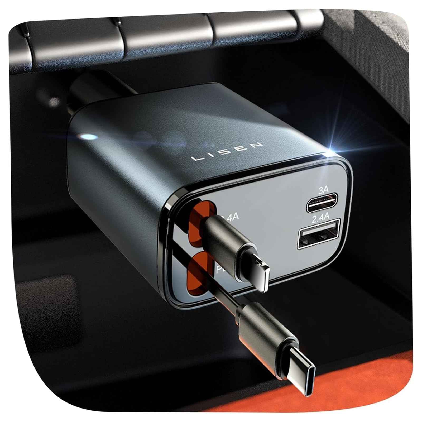 LISEN Retractable Car Charger, Gifts for Mothers Day 2026, 84W Car Charger USB C Fast Charge, Gifts for Mom Dad Him Her, Travel Essentials Car Accessories for Men Women Gifts for iPhone 17 16 15 14 13