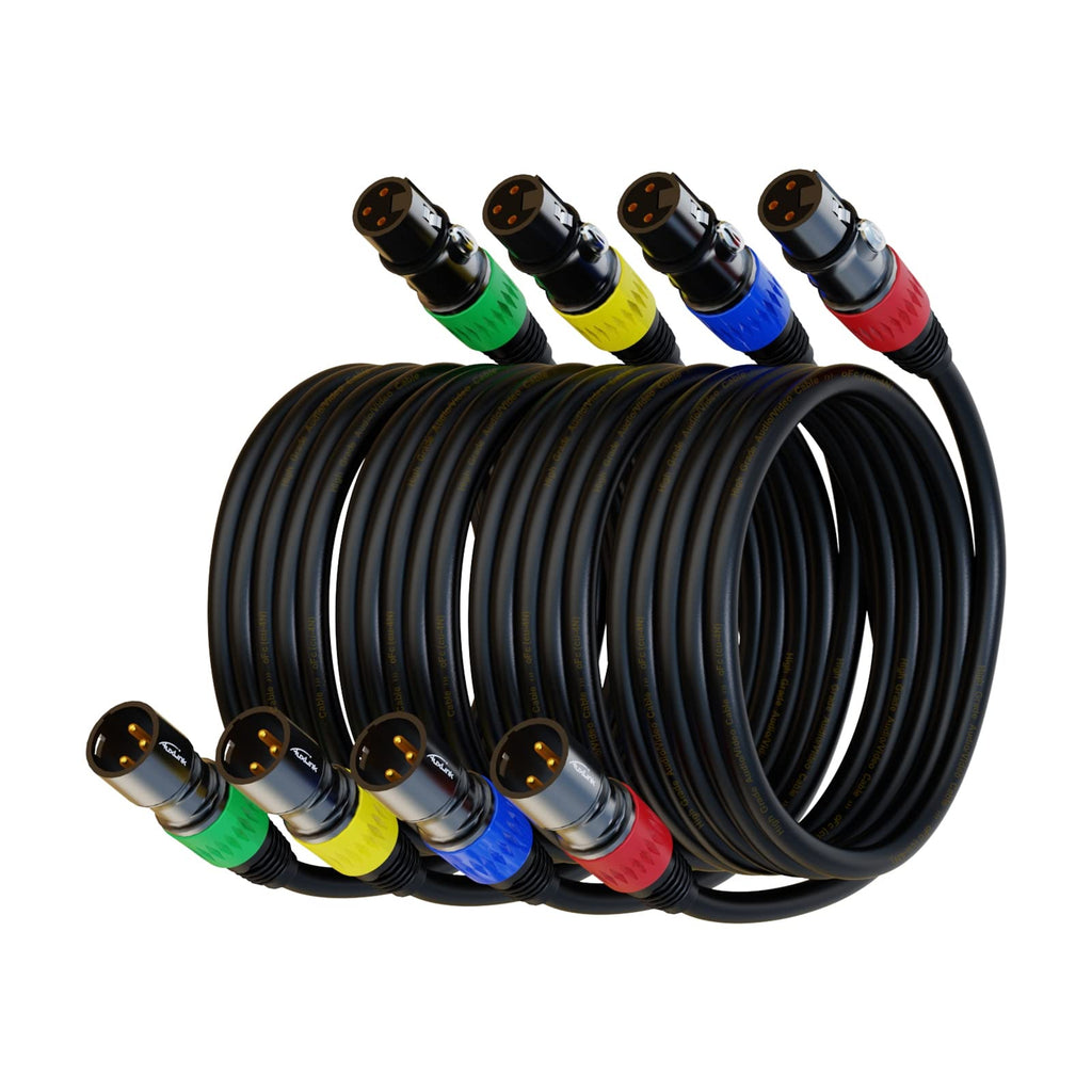 XLR 连接线，XLR 麦克风线 25 英尺 6 条装，镀金 3 针 XLR 音箱线公对母平衡麦克风线