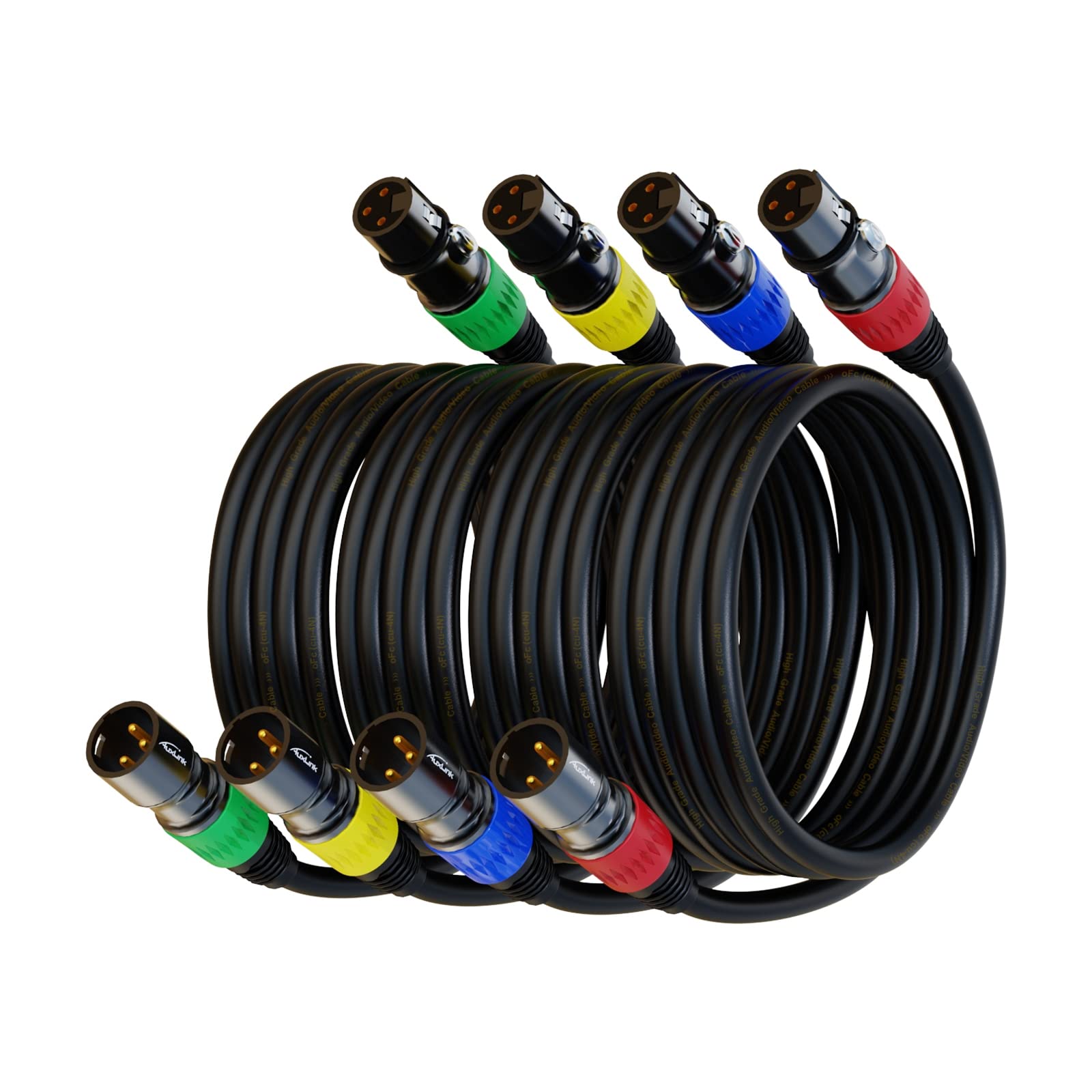 XLR 连接线，XLR 麦克风线 25 英尺 6 条装，镀金 3 针 XLR 音箱线公对母平衡麦克风线