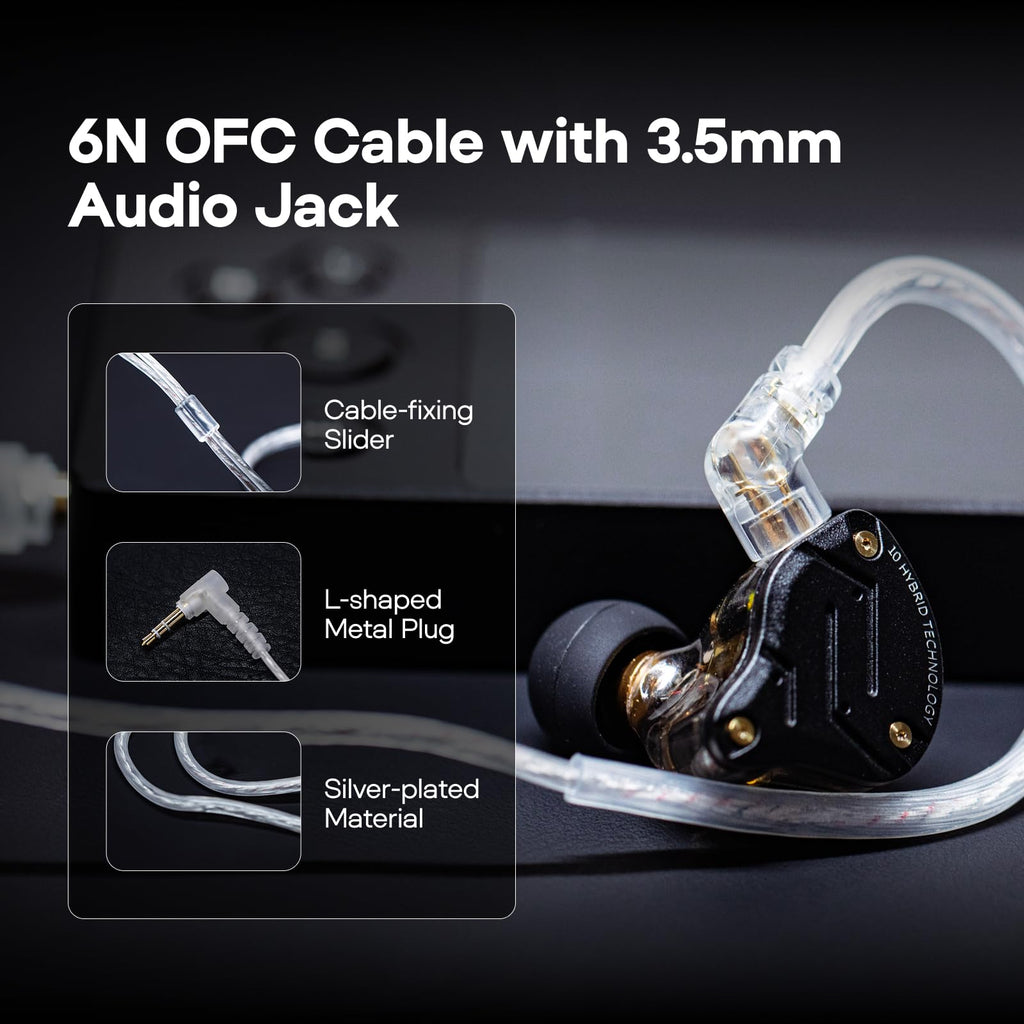 لينسول KZ ZS10 Pro، سماعات أذن داخلية مزودة بـ 4 محركات BA و1 محرك DD، سماعات سلكية هاي فاي، سماعات ألعاب، سماعات IEM هجينة مع لوحة وجه من الفولاذ المقاوم للصدأ، كابل قابل للفصل للموسيقيين (بدون ميكروفون، أسود)
