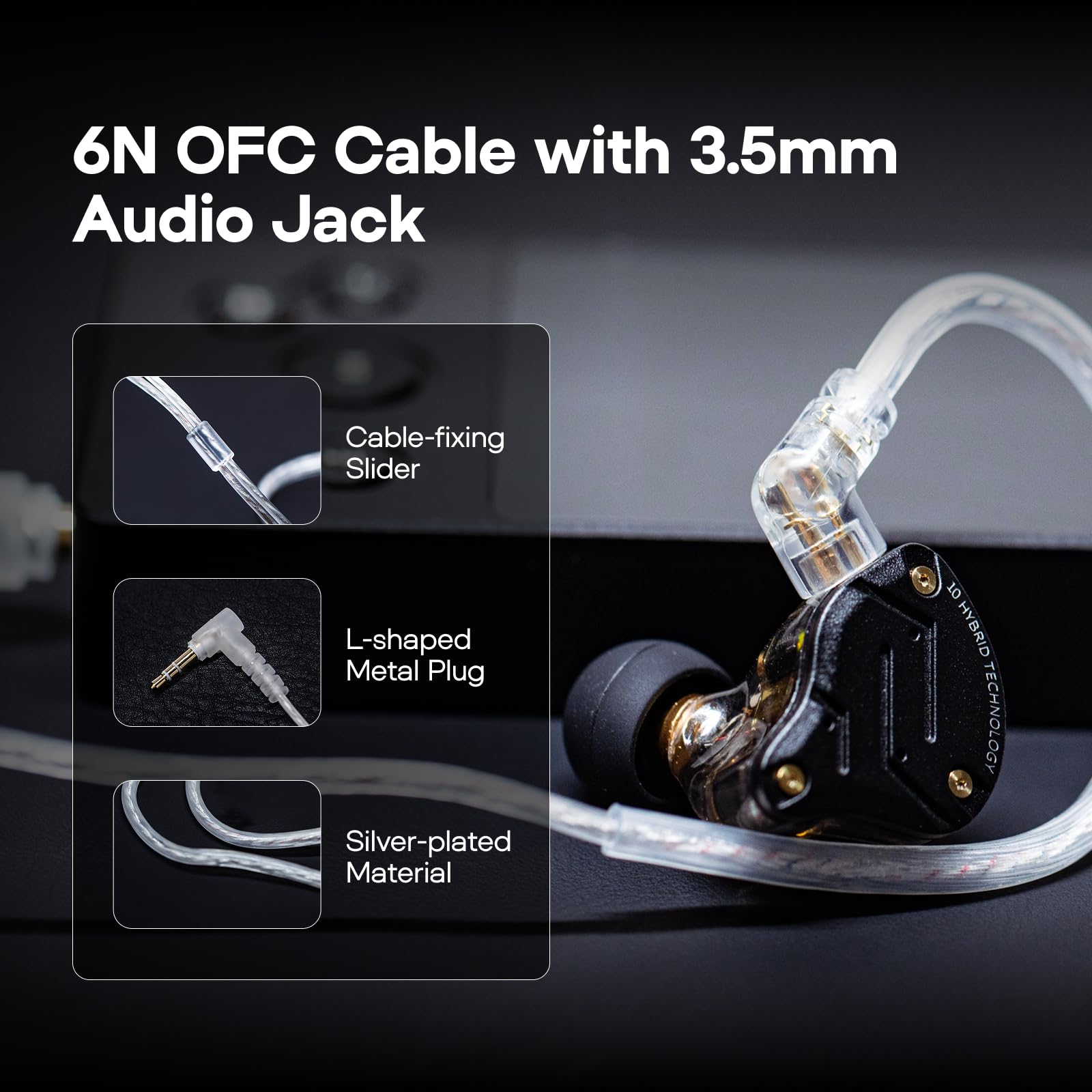 لينسول KZ ZS10 Pro، سماعات أذن داخلية مزودة بـ 4 محركات BA و1 محرك DD، سماعات سلكية هاي فاي، سماعات ألعاب، سماعات IEM هجينة مع لوحة وجه من الفولاذ المقاوم للصدأ، كابل قابل للفصل للموسيقيين (بدون ميكروفون، أسود)