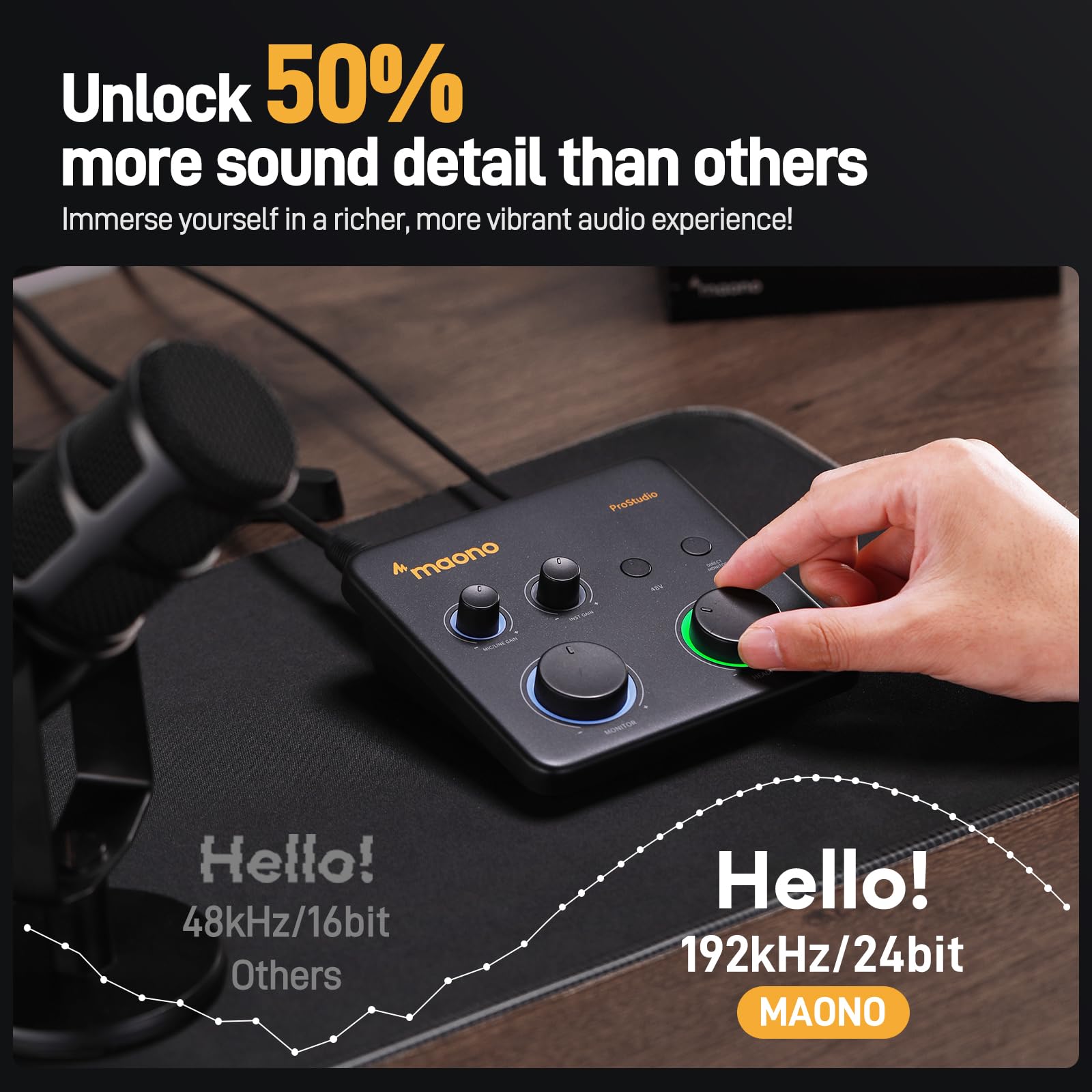 MAONO USB音频接口适用于PC：带XLR输入、24位/192kHz路由软件、LOOPBACK、ASIO驱动，适用于录音、家庭工作室、吉他、播客、直播、DAW（PS22 Lite 黑）