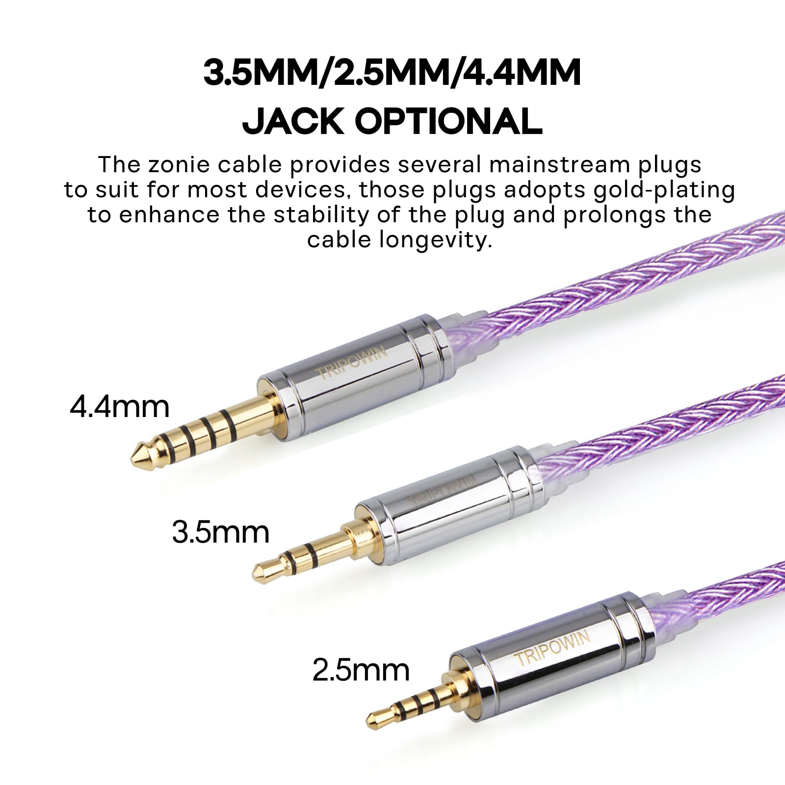 Linsoul Tripowin Zonie IEM Cable, 16 Core Silver Plated Earphone Upgraded Cords, 1.25m SPC in Ear Monitor Cable for 7hz Zero:2 Orchestra Lite Cadenza Hype4 Supermix4(2pin 0.78mm, 4.4mm)(Grey)