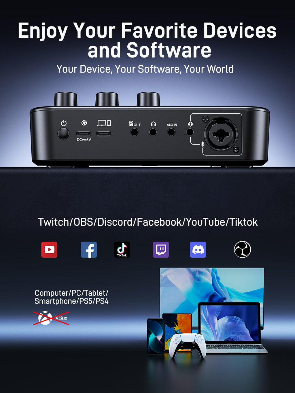 MAONO Gaming Audio Mixer, Audio Interface with Pro-preamp, RGB, Bluetooth, 48V Phantom Power for Live Streaming, Podcasting, Content Create, Gaming MaonoCaster G1 NEO (Not for USB Mic)
