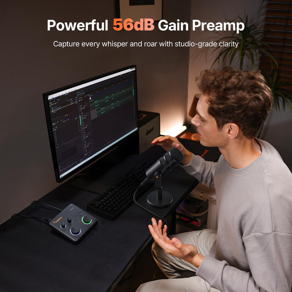 MAONO USB音频接口适用于PC：带XLR输入、24位/192kHz路由软件、LOOPBACK、ASIO驱动，适用于录音、家庭工作室、吉他、播客、直播、DAW（PS22 Lite 黑）