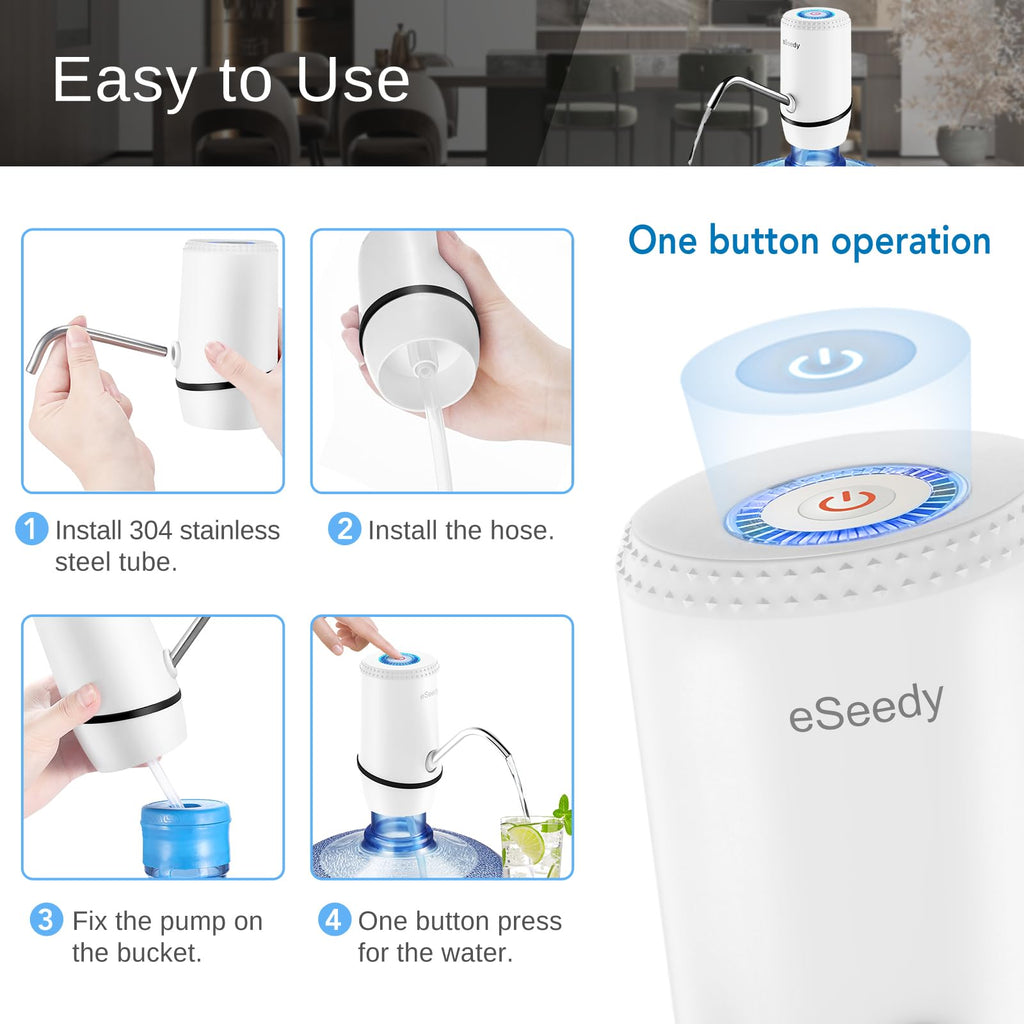 White water pump dispenser with top control button and stainless spout