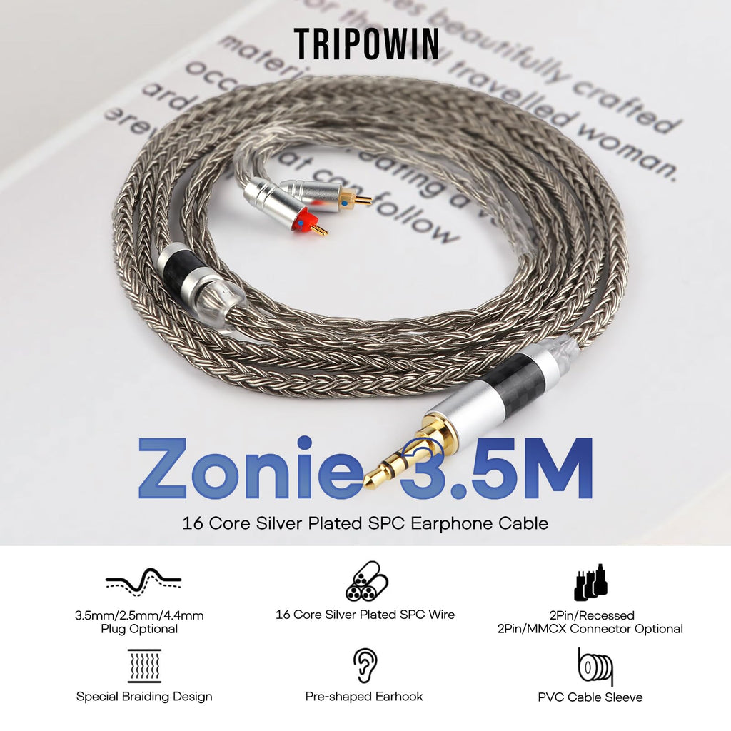 Linsoul Tripowin Zonie IEM Cable, 16 Core Silver Plated Earphone Upgraded Cords, 1.25m SPC in Ear Monitor Cable for 7hz Zero:2 Orchestra Lite Cadenza Hype4 Supermix4(2pin 0.78mm, 3.5mm)(Violet)