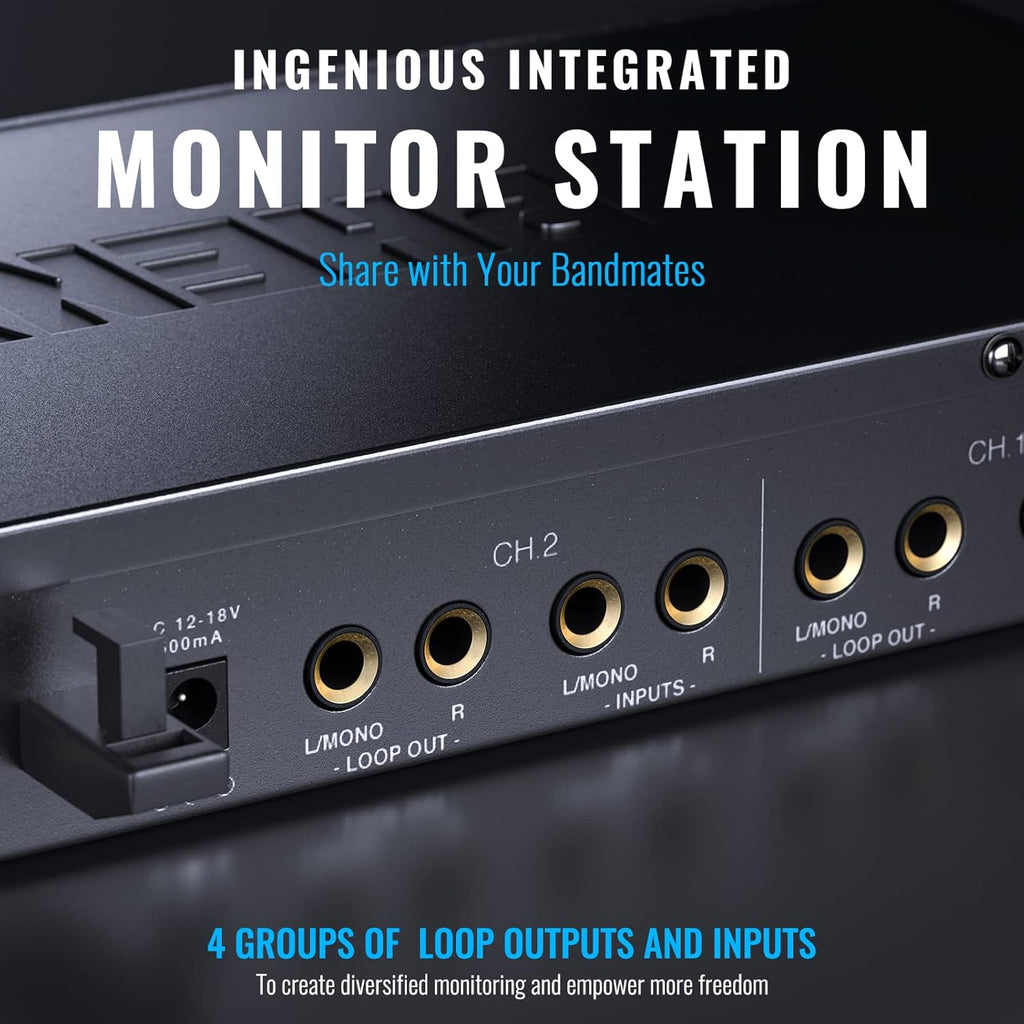 Phenyx Pro Quad-Channel Wireless in Ear Monitor System, Mono IEM System w/ 4 Bodypacks, 4x25 UHF Frequencies, Rack Mount, 164 ft Range, Wireless in Ear Monitor for Bands/Studio (PTM-33-4B)