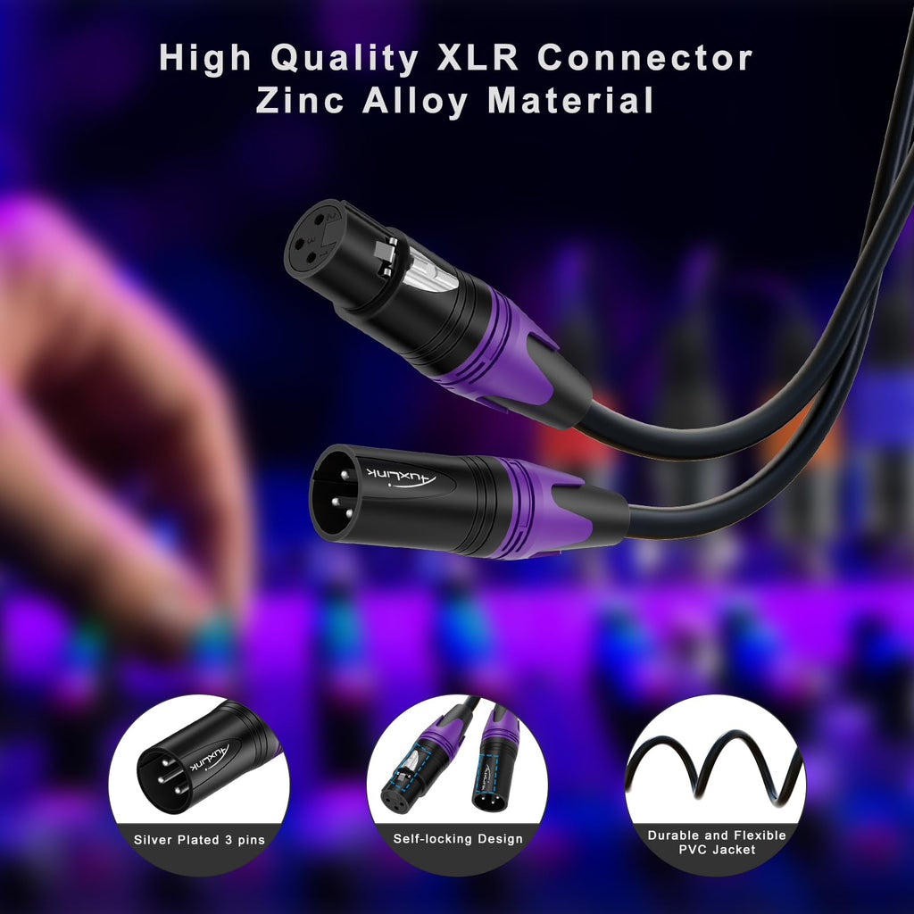 XLR 连接线，XLR 麦克风线 25 英尺 6 条装，镀金 3 针 XLR 音箱线公对母平衡麦克风线