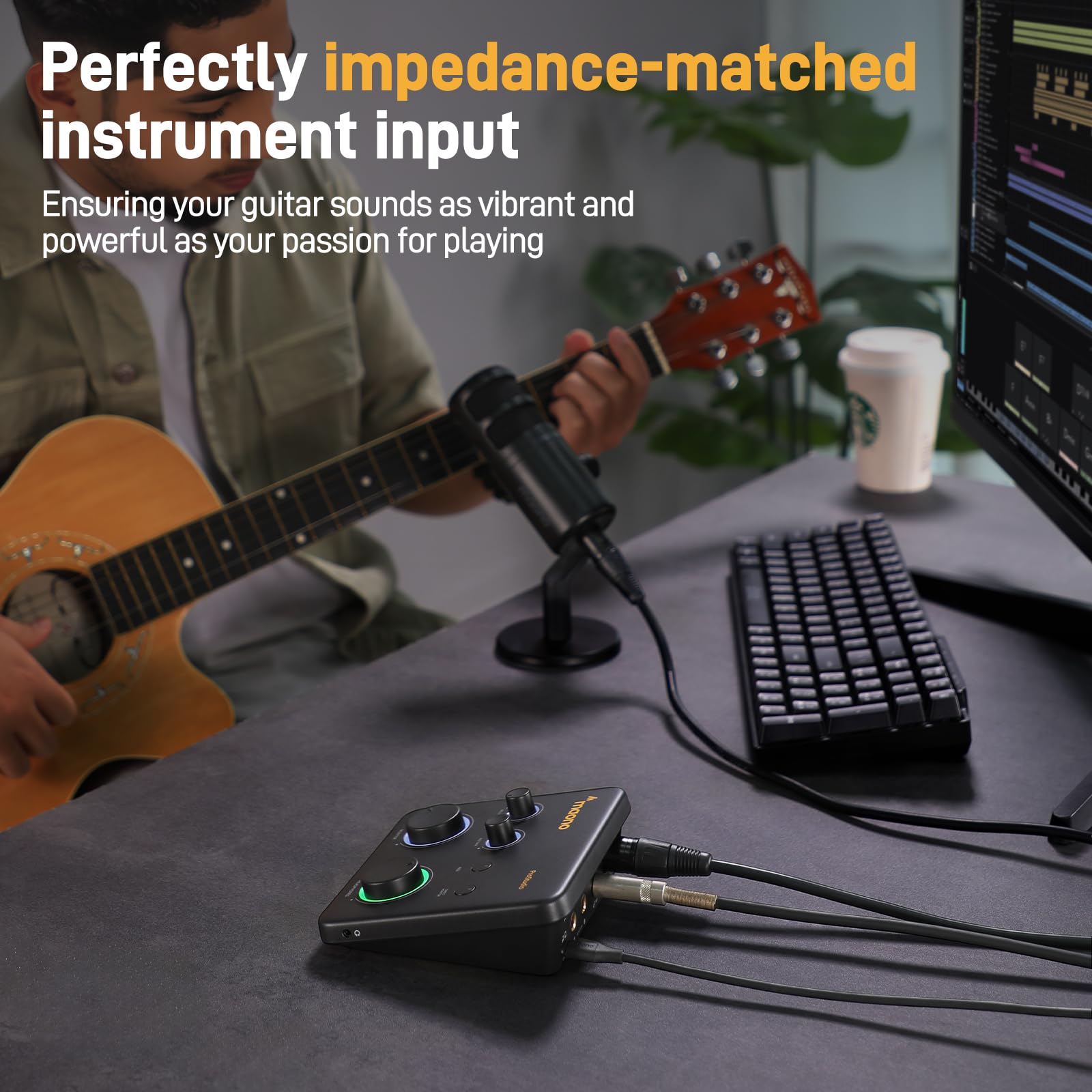 MAONO USB音频接口适用于PC：带XLR输入、24位/192kHz路由软件、LOOPBACK、ASIO驱动，适用于录音、家庭工作室、吉他、播客、直播、DAW（PS22 Lite 黑）
