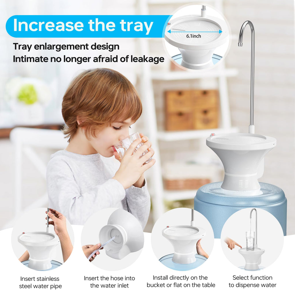 Water Dispenser for 5 Gallon Bottle, Electric Drinking Water Bottle Pump for 2-5 Gallon Jugs, USB Rechargeable Water Pump with 2 Switch Control for Home, Office, Camping
