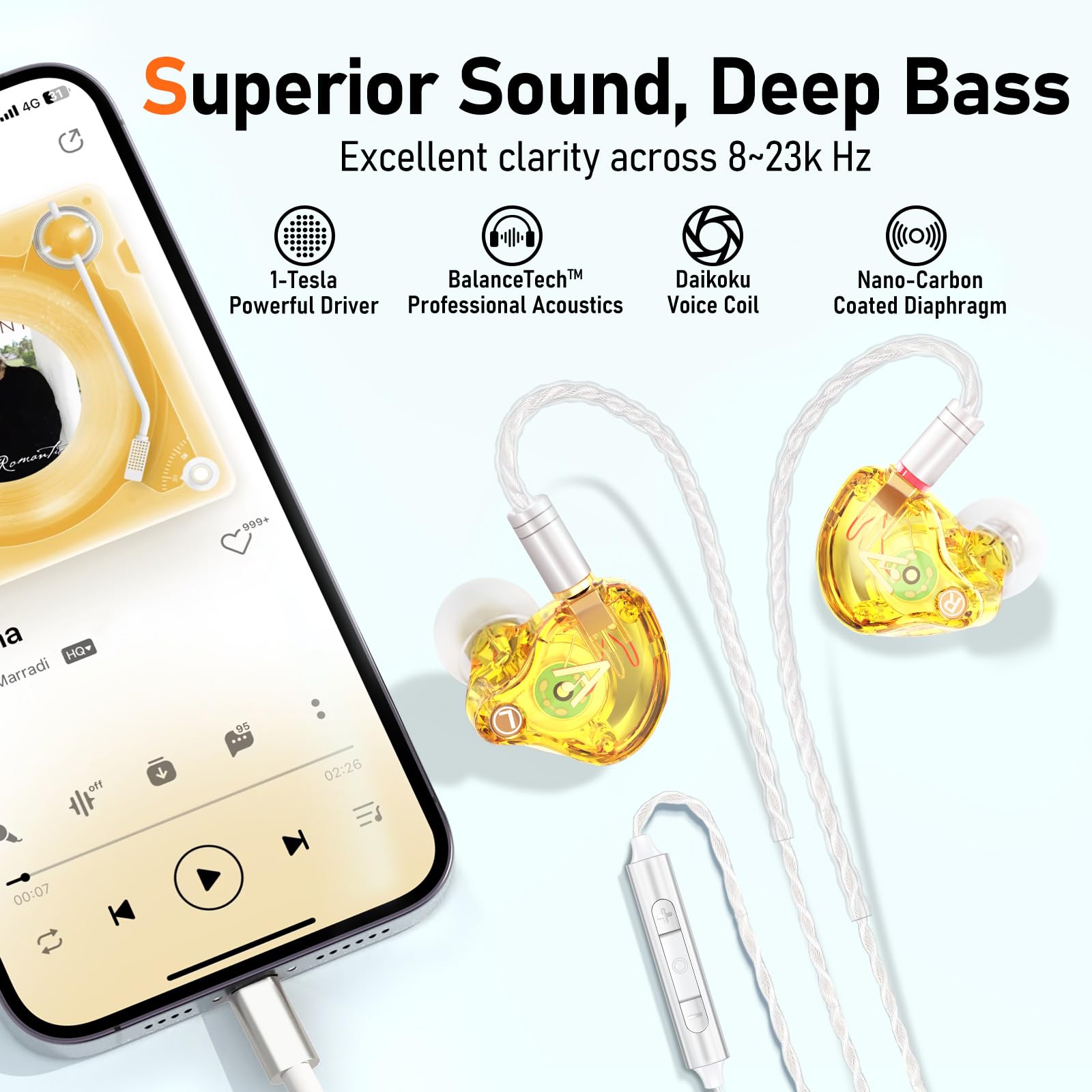 Vibes 202MC USB-C Wired Earbuds - USBC HiFi in Ear Headphones for iPhone 17/16/15 - Noise Isolating Ear Buds w/ Mic - Clear Sound, Deep Bass & Comfort-Fit Earphones - Silver Plated Cord, Carrying Case