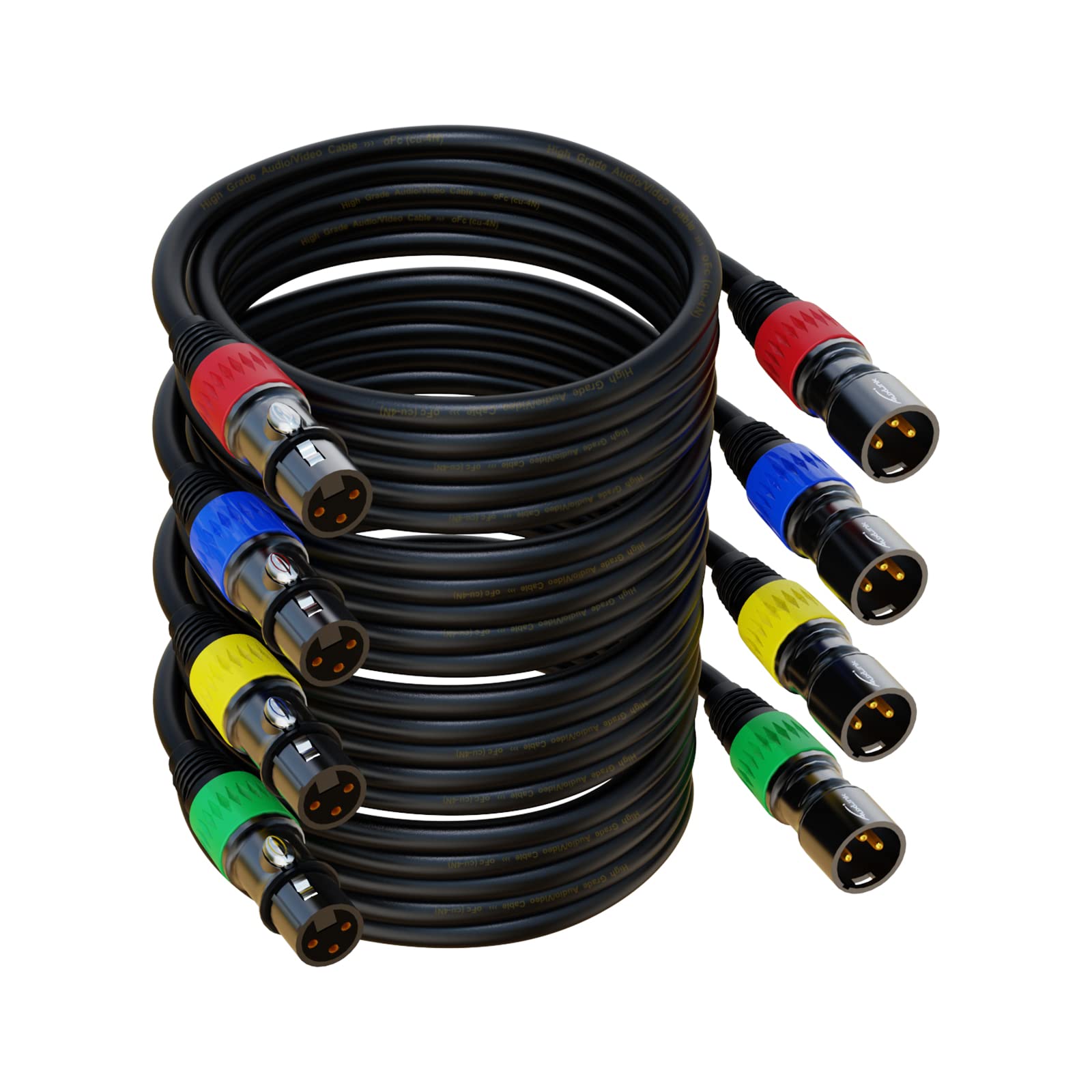 XLR 连接线，XLR 麦克风线 25 英尺 6 条装，镀金 3 针 XLR 音箱线公对母平衡麦克风线