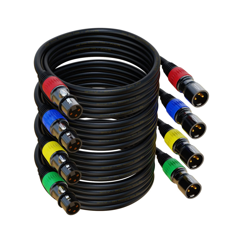 XLR 连接线，XLR 麦克风线 25 英尺 6 条装，镀金 3 针 XLR 音箱线公对母平衡麦克风线
