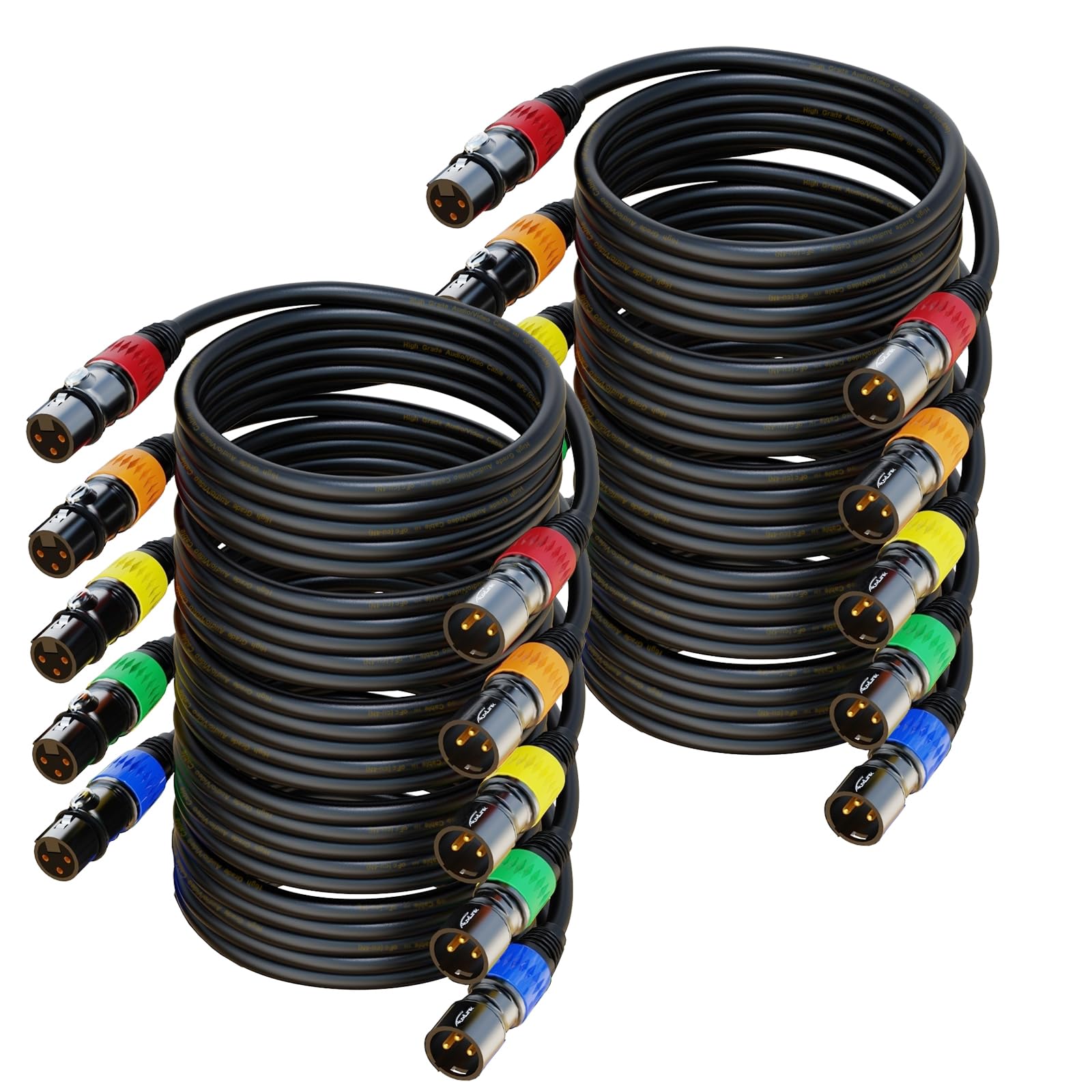 XLR 连接线，XLR 麦克风线 25 英尺 6 条装，镀金 3 针 XLR 音箱线公对母平衡麦克风线