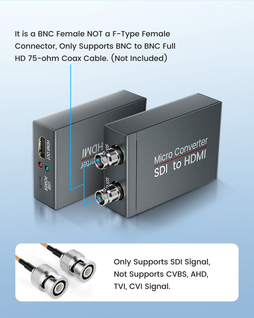 SDI to HDMI Converter with SDI Loop Out, 3G-SDI to HDMI Adapter Video Audio Converter with 4ft HDMI Cable, Support Auto Format Detection, Audio De-embedder for Camera, Monitor (Grey)