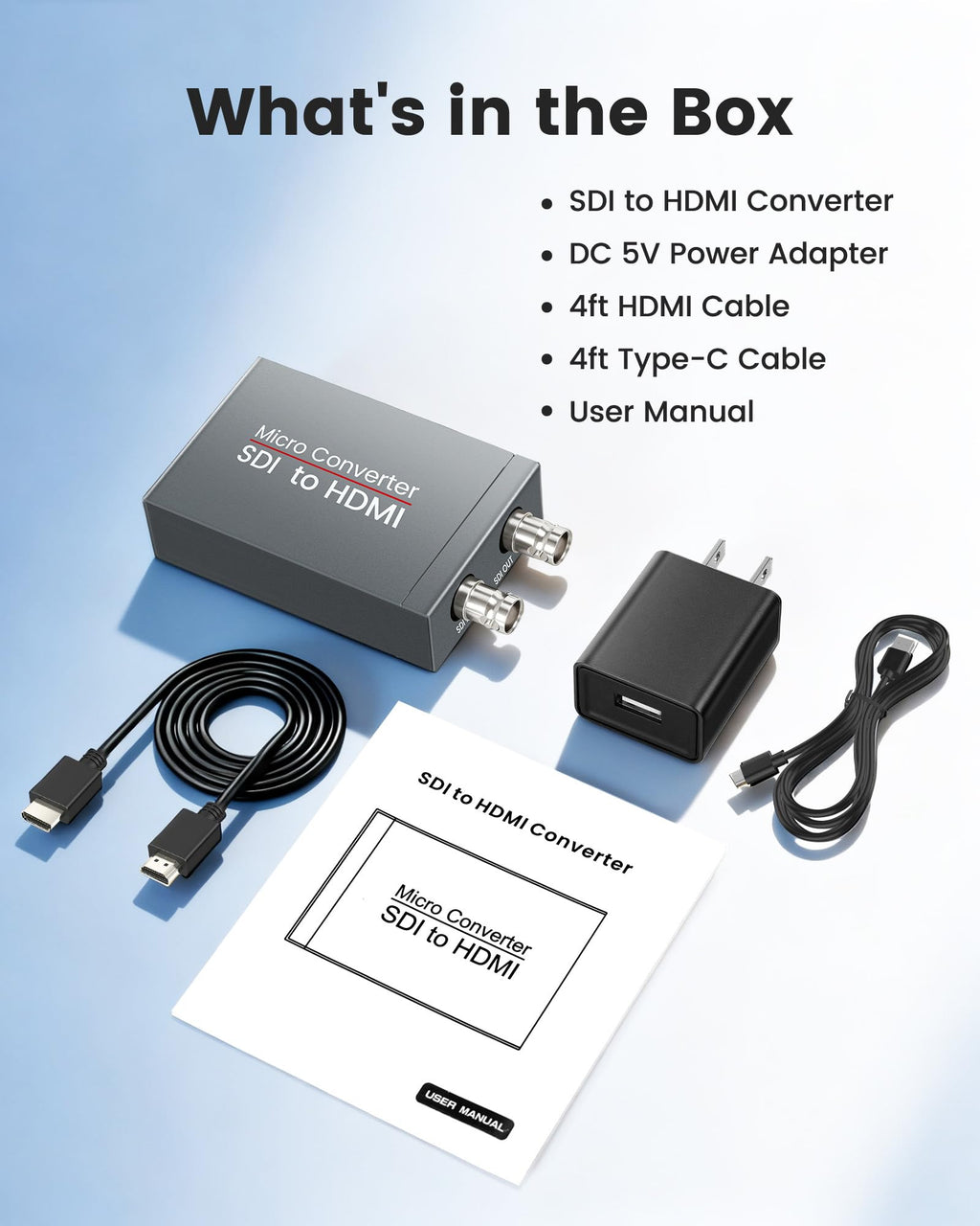 SDI to HDMI Converter with SDI Loop Out, 3G-SDI to HDMI Adapter Video Audio Converter with 4ft HDMI Cable, Support Auto Format Detection, Audio De-embedder for Camera, Monitor (Grey)