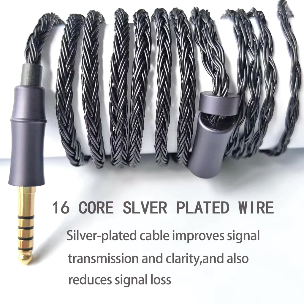 IEM Upgrade Cable, 16 Core Silver Plated Earphone Upgraded Cords, QDC-C Pin 1.5m in Ear Monitor Cable for KZ ZS10 ZSN PRO AS16 CCA CRA C12(Recessed 2pin 3.5mm 4.9ft) Black
