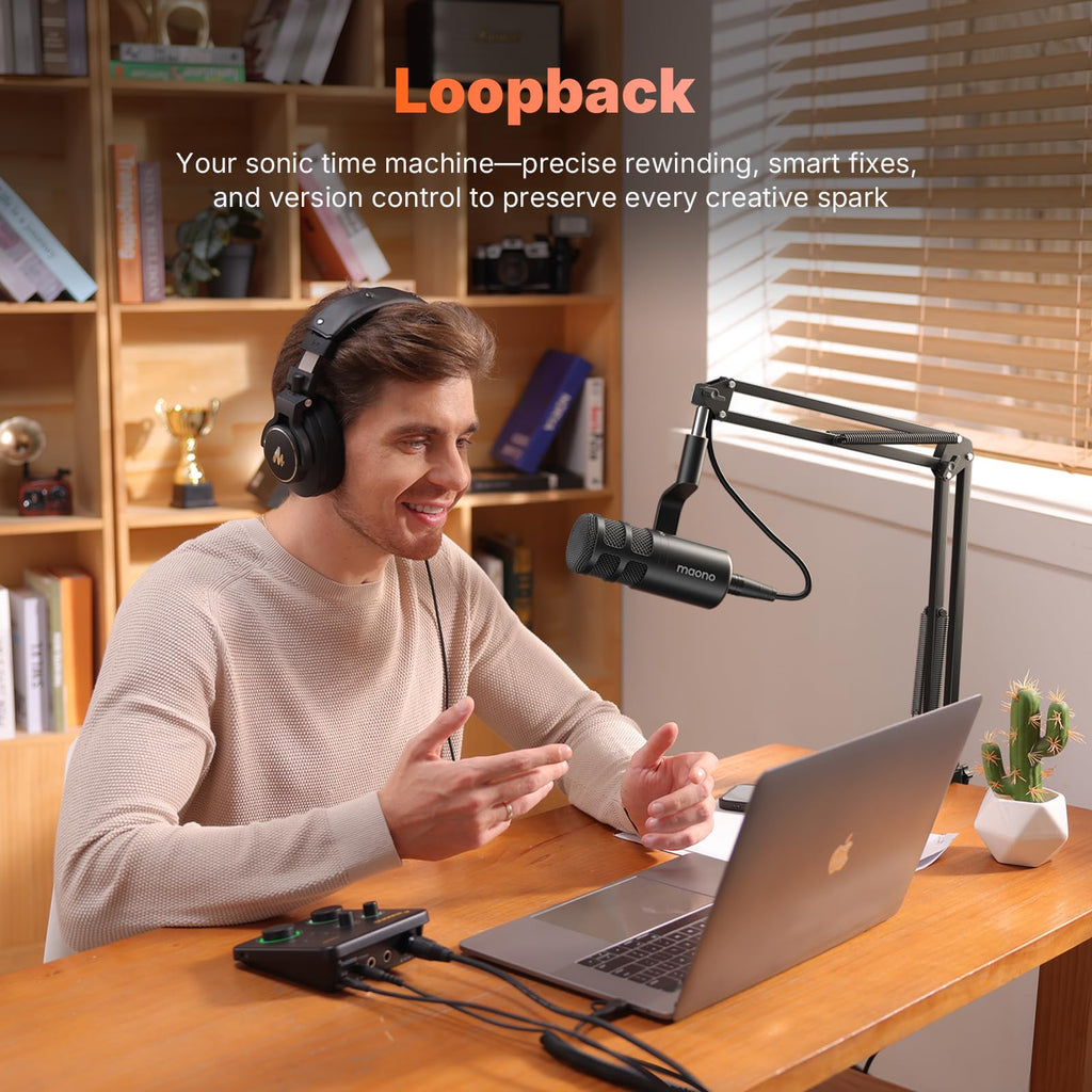 MAONO USB音频接口适用于PC：带XLR输入、24位/192kHz路由软件、LOOPBACK、ASIO驱动，适用于录音、家庭工作室、吉他、播客、直播、DAW（PS22 Lite 黑）
