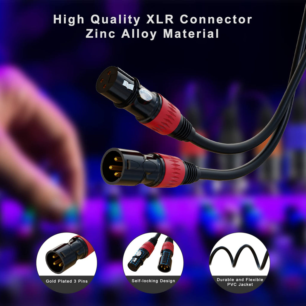 XLR 连接线，XLR 麦克风线 25 英尺 6 条装，镀金 3 针 XLR 音箱线公对母平衡麦克风线