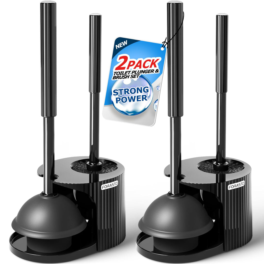 FORASTO 2 in 1 Toilet Plunger and Brush Set，Extended Handle Plunger，Toilet Bowl Brush Plunger Set, Bathroom Cleaning Tools ，Toilet Brush Plunger Combo，Cleaning Brush，Bathroom Cleaning Supplies